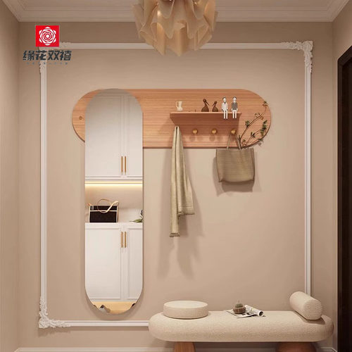 入户玄关c置物挂镜全身镜家用卧室一体穿衣镜客厅挂墙壁挂试衣镜