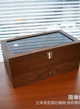 2位黑首胡示桃JES木眼镜墨镜饰收纳盒1双层大容量高档精致太阳镜