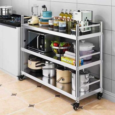 可移动置物厨房不锈钢微带围栏波炉烤箱三架子架层落KVK地锅架带