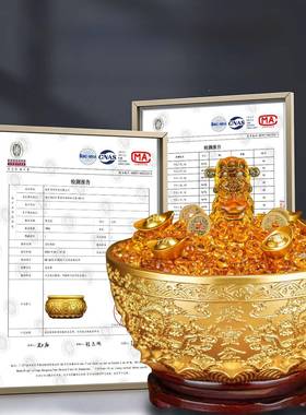 纯黄铜龙聚宝盆家居聚0269财双摆件沈万三店同款铜碗存钱开罐铺业