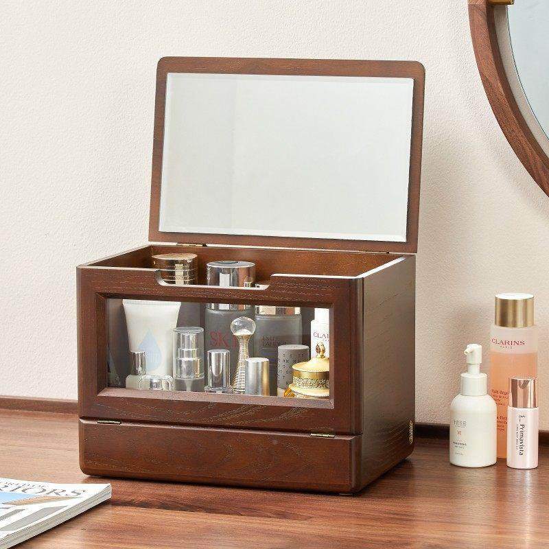 化妆品收纳盒木质头带镜子一体化桌面妆护肤品抽屉式台面收抽屉台,收纳整理,化妆箱/盒,淘宝优惠券,粉丝福利购,淘宝优惠卷