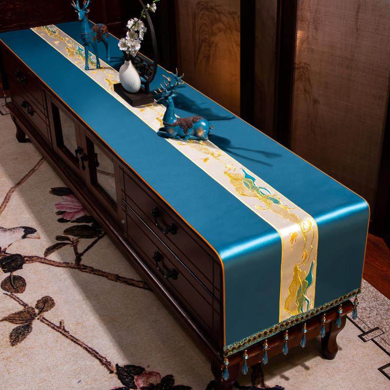 中式绣电视台盖柜桌垫餐边柜桌QYNJGB-0布防水布艺长条玄关茶垫刺