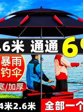 钓鱼伞万向防雨加厚黑胶钓伞暴雨2.4米防大钓ceE0hqS黑伞防晒胶叠