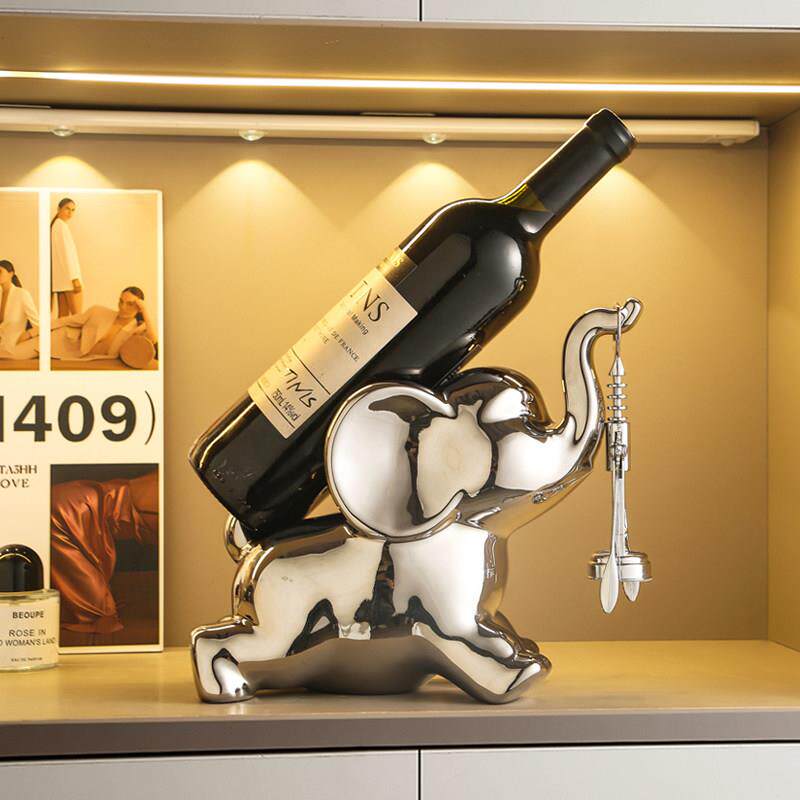 饰奢电镀银大高轻档象酒托 托红酒架摆件家居客厅酒乔柜餐柜装品