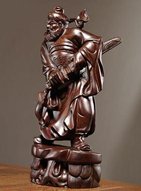 馗黑yf554檀刻实木雕天师摆福神钟神像件家居客厅装饰品工艺品店