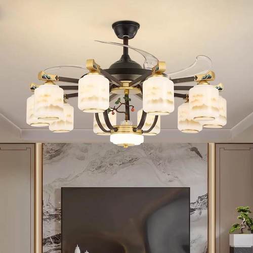 新卧中式高端大室气客厅吊灯与风扇FML餐厅隐形吊之扇灯中式禅宗