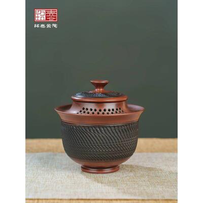 紫建水陶手抓壶红盖碗陶家用单个不烫手瓷带盖DJX高档网小心肝壶