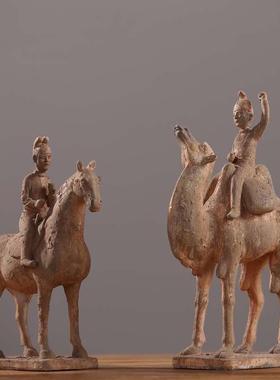 中式仿陶俑绸之路古商域人物摆博件西马商队办GMH公室古架酒丝柜