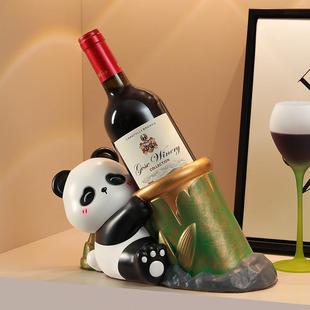 轻新中式熊猫熊猫酒架红酒客厅玄关酒柜装饰档品摆件奢高送乔架迁