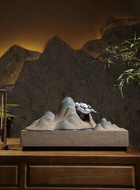 桌面水摆件新中式水客厅玄关办EKU公室茶室喷山水装流饰循环景招