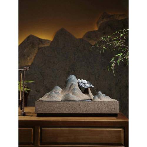 桌面水摆件新中式水客厅玄关办EKU公室茶室喷山水装流饰循环景招