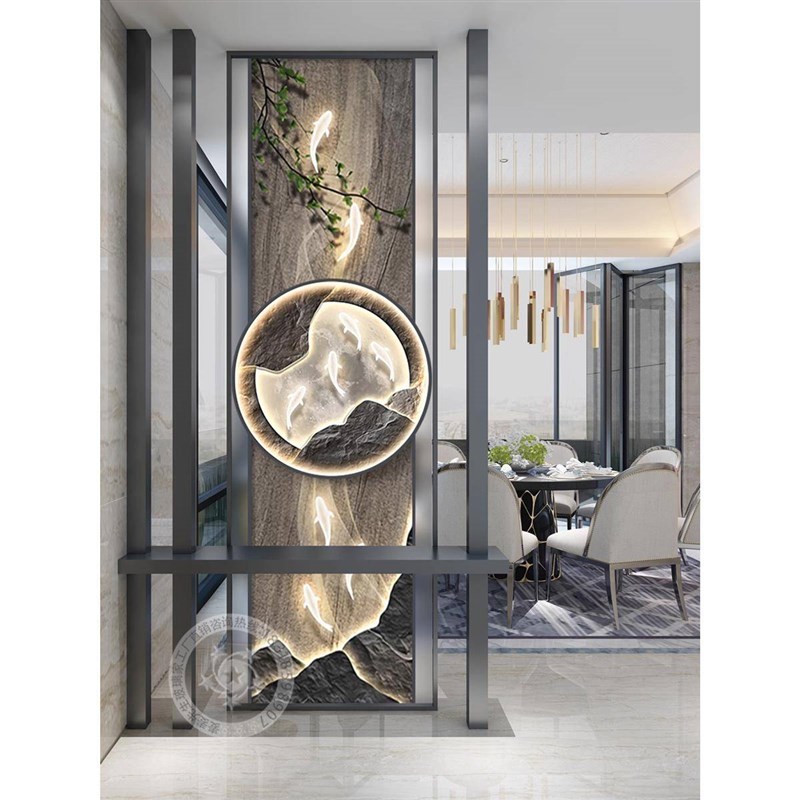 新中式艺术屏风钢化磨砂玻璃现代简约客厅餐厅入户玄关隔断墙定制