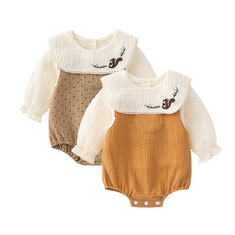 ins风婴儿套装2025春装新款宝宝A类纯棉背带裤哈衣韩版网红两件套