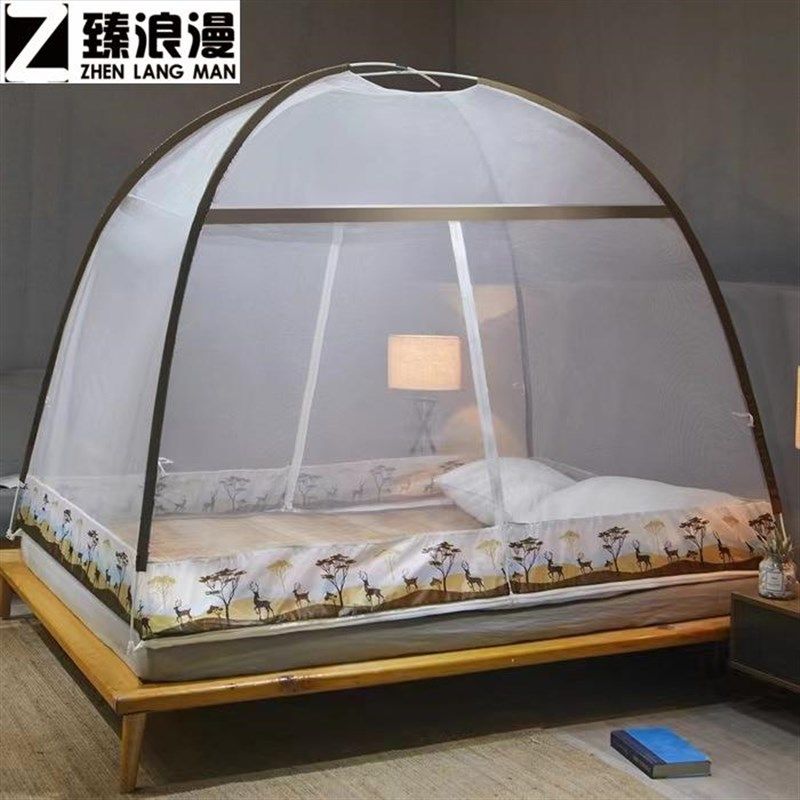 1米2单人床蚊帐家用蒙古包免安装1.5m床1.8米纹帐单双人1.0m学生