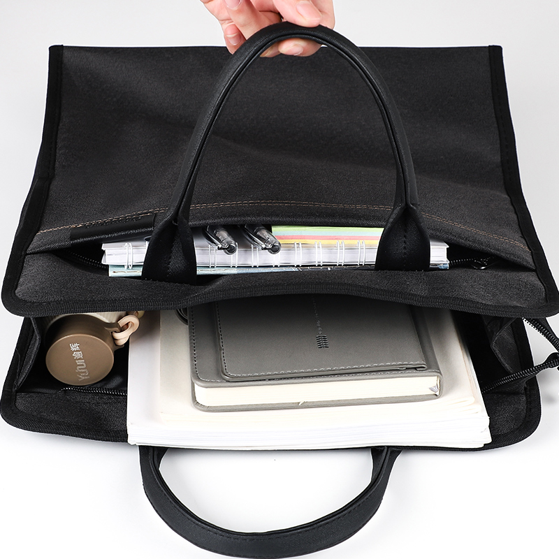 高升竖式文件袋手提a4帆布包商务会议文件包女拉链防水大容量学生