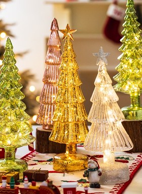 圣诞节装饰品发光玻璃圣诞树摆件幼儿园商场橱窗场景布置装扮道具