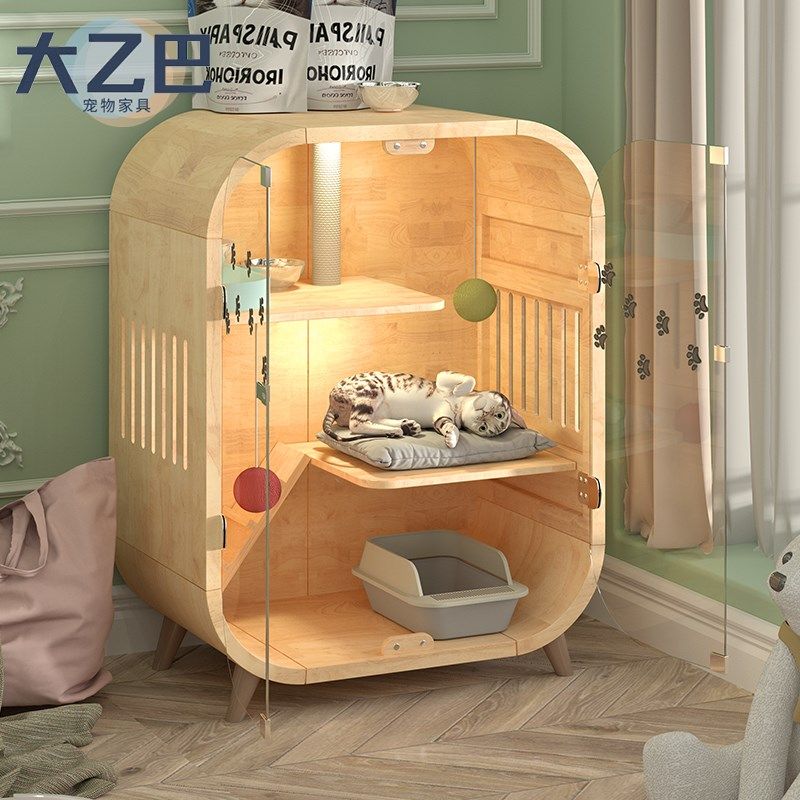 纯实木猫窝猫砂盆一体猫别墅玻璃门阳台猫屋小户型圆形猫房,宠物/宠物食品及用品,猫笼子/猫别墅,淘宝优惠券,粉丝福利购,淘宝优惠卷