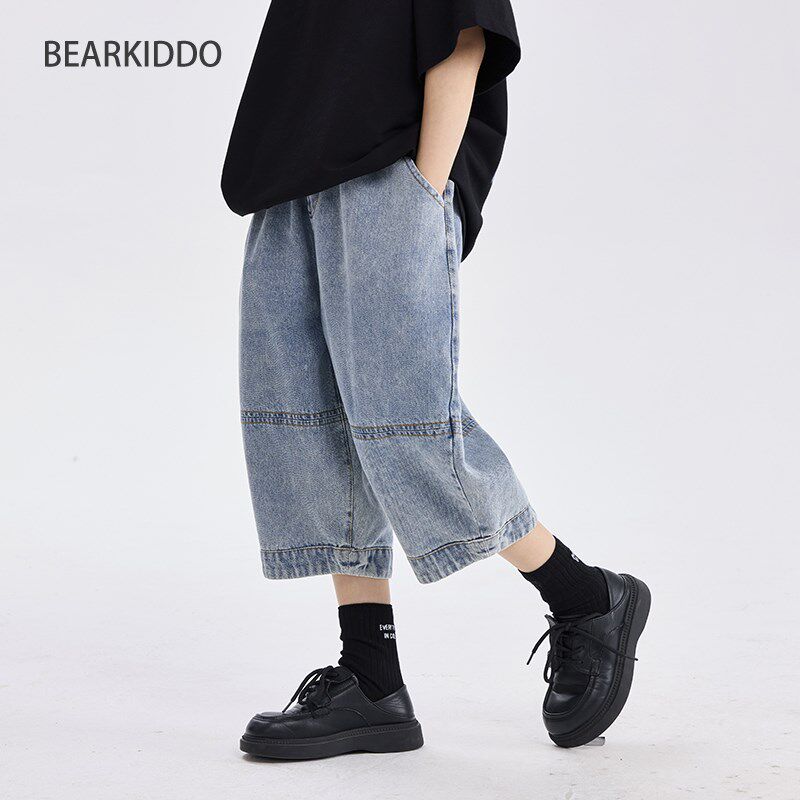 2025新款夏装男童柔软牛仔中裤儿童薄款宽松七分裤男孩夏季七分裤