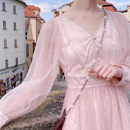 定制手工珍珠包包链条diy配件金属链子斜跨替换细肩带包带链