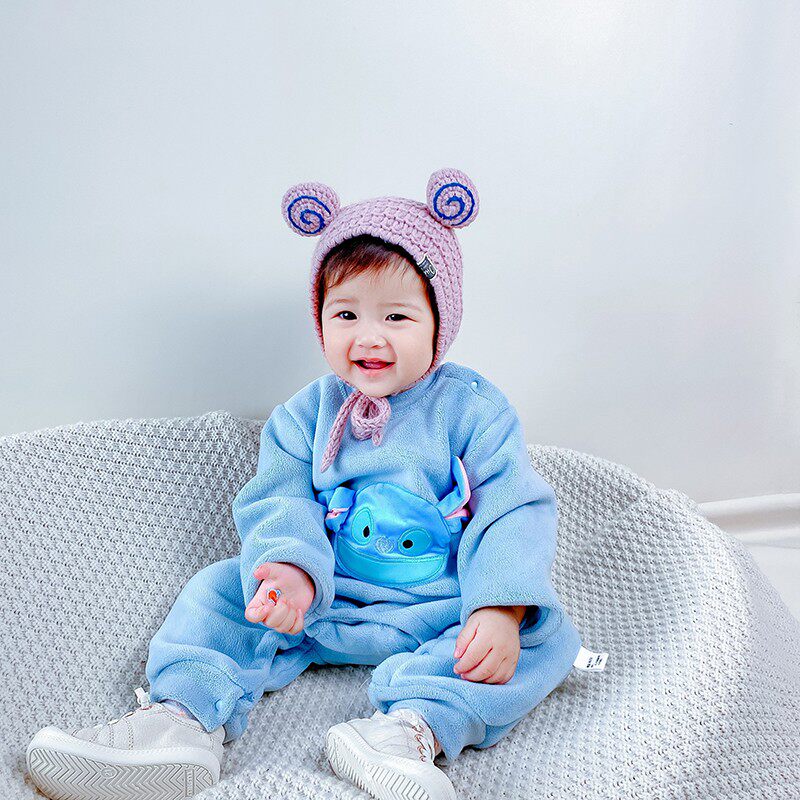 韩国新生儿男女宝宝加厚爬服婴儿服加厚秋冬装外出服连体哈衣加绒
