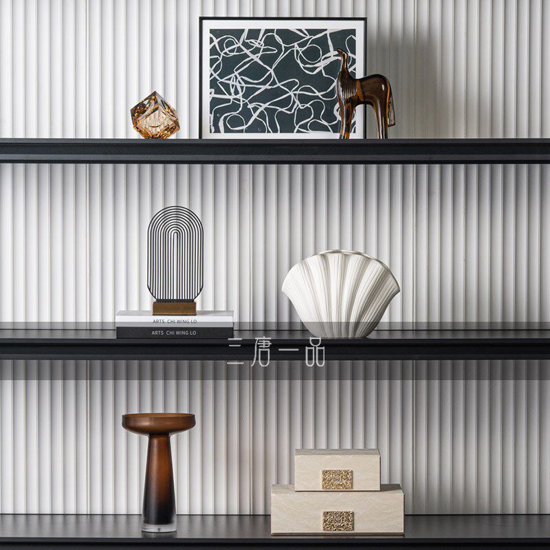 意式极简客厅电视背景墙酒柜书柜开放格摆件别墅酒店高级感软装