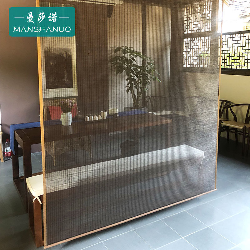 新中式竹帘窗帘卷帘装饰隔断屏风帘茶室挂式遮阳电动升降门帘遮光