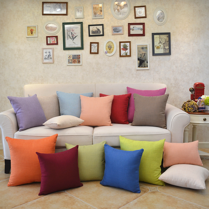 亚麻纯色布艺办公室靠枕 简约现代素色客厅沙发抱枕飘窗靠垫含芯