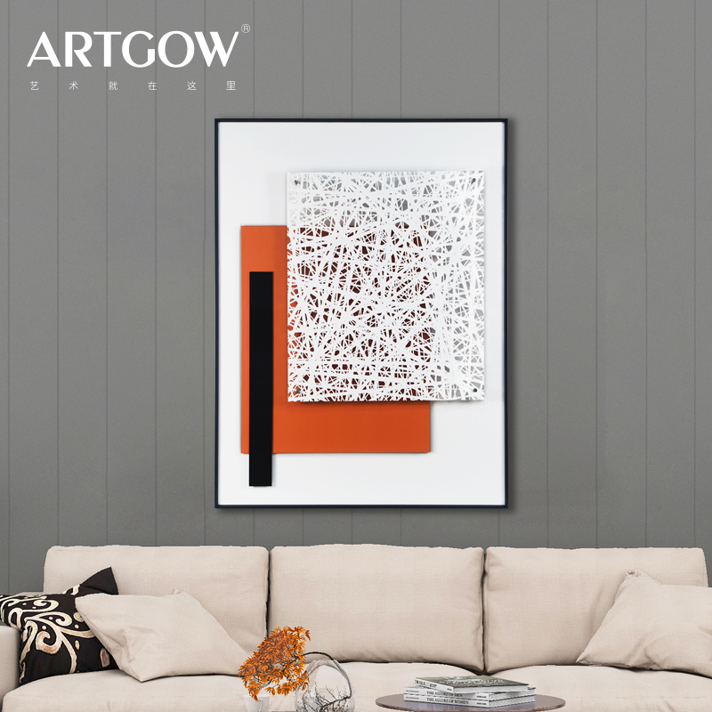 现代简约客厅立体实物装饰画玄关抽象线条手绘肌理画背景墙壁挂画