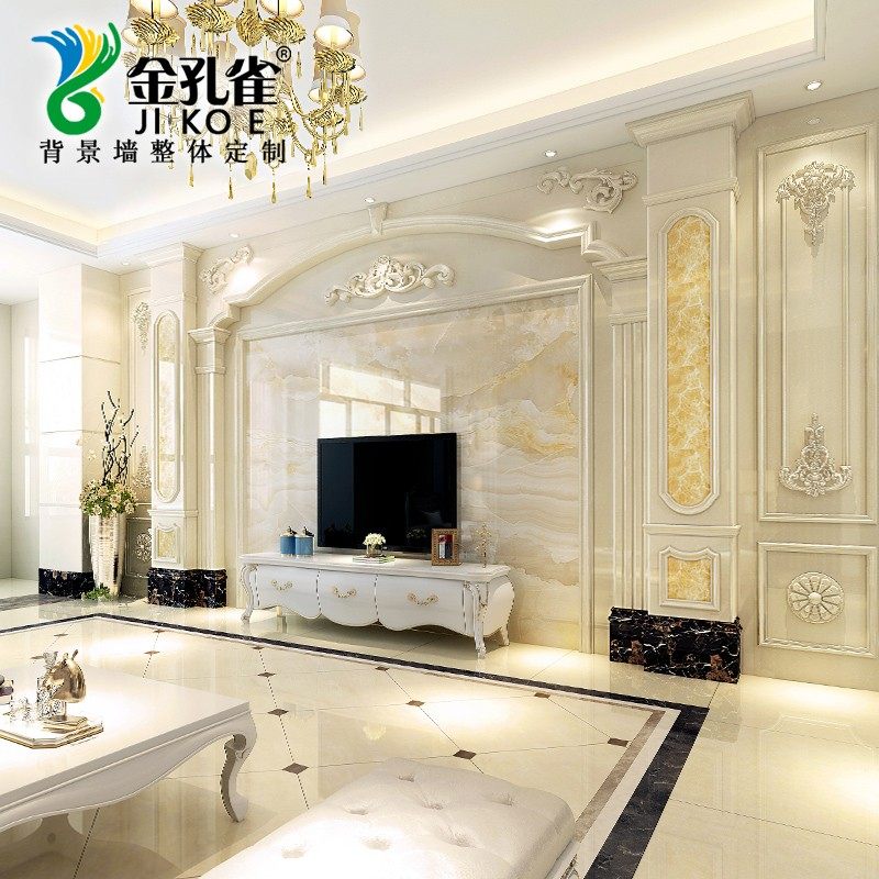 套餐大理石电视背景墙瓷砖欧式客B厅罗马柱装饰现代微晶石岩板大