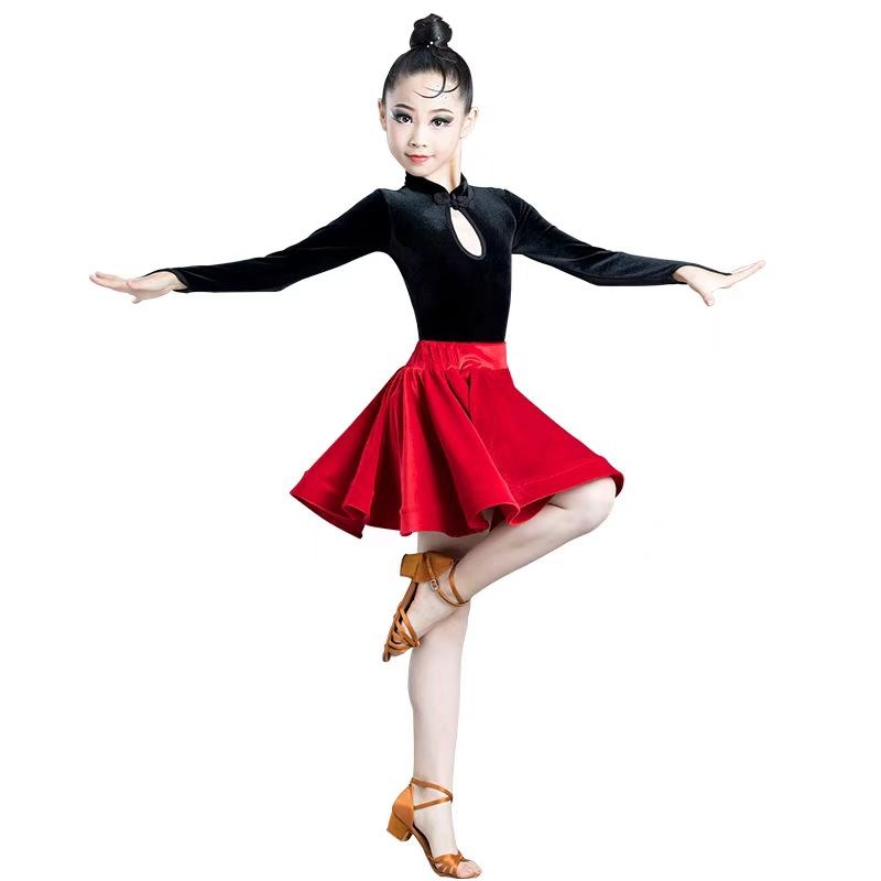 拉丁舞服女儿童长袖秋冬比赛拉丁舞裙练功服少儿舞蹈表演服装