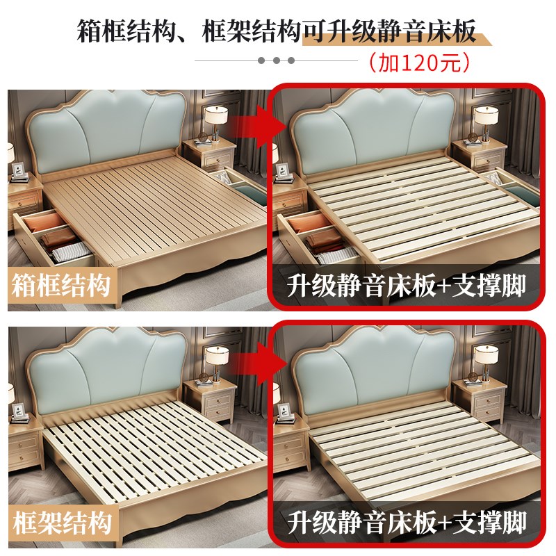 美式实木床主卧双人大床1.8米双人婚床白色欧式软包1.5米床公主床