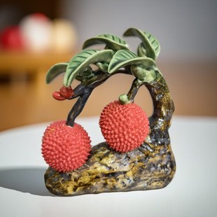 石湾陶瓷荔枝高端工艺品入伙酒柜玄关书架纳招财装饰摆件桌面摆件