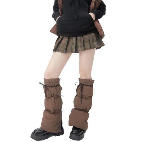 抽绳防掉白色羽绒腿套加绒加厚防寒堆堆袜套甜美少女护小腿套防风