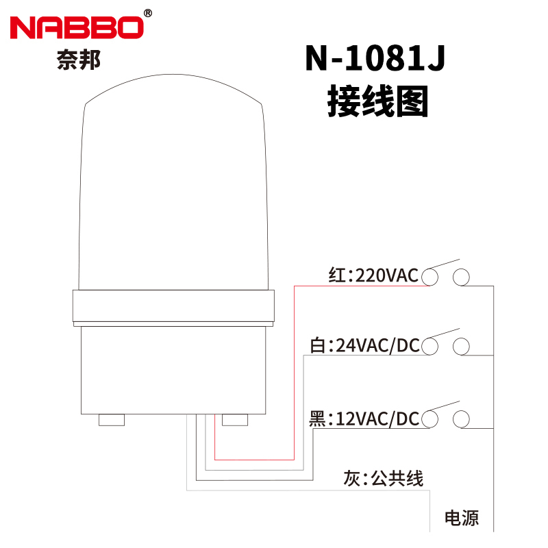 奈邦LED高亮LTE N-1081J 旋转式警示灯声光警报器2VDC带声音