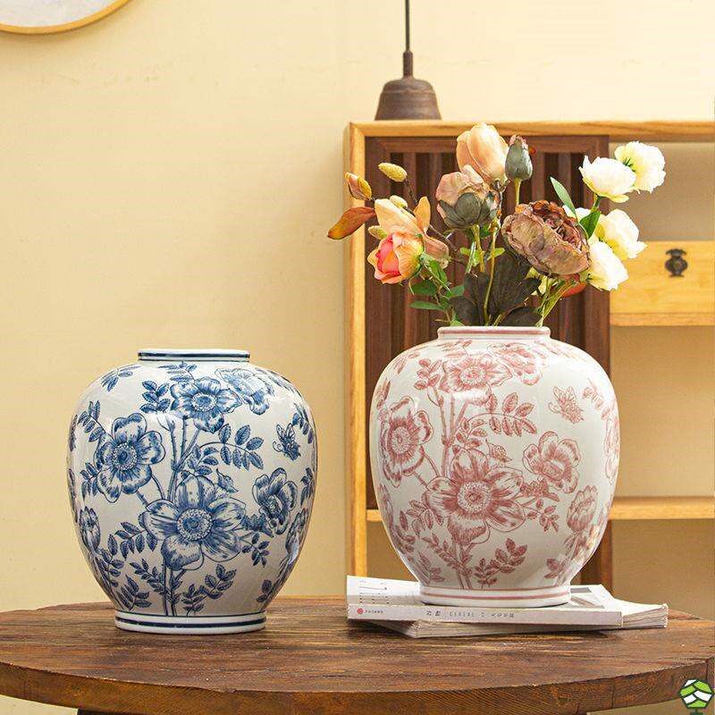 大肚容福新青瓷瓶芍药插器客厅玄关饰品