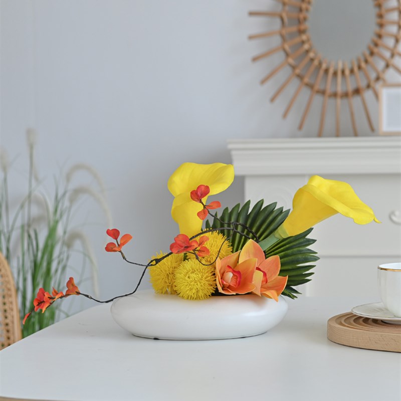 大圆餐桌花中间摆花轻奢花台花彷真花酒店饭店桌面装饰转盘花绢