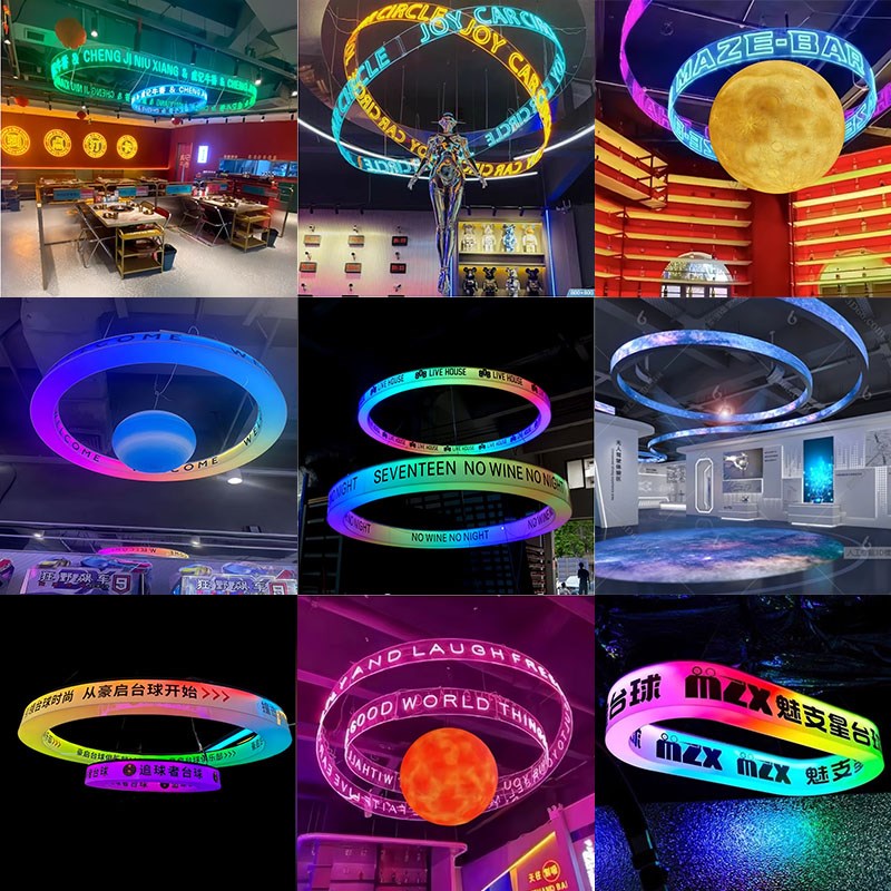 台球室氛围灯灯五面发光炫彩七彩霓虹圆环灯箱模块