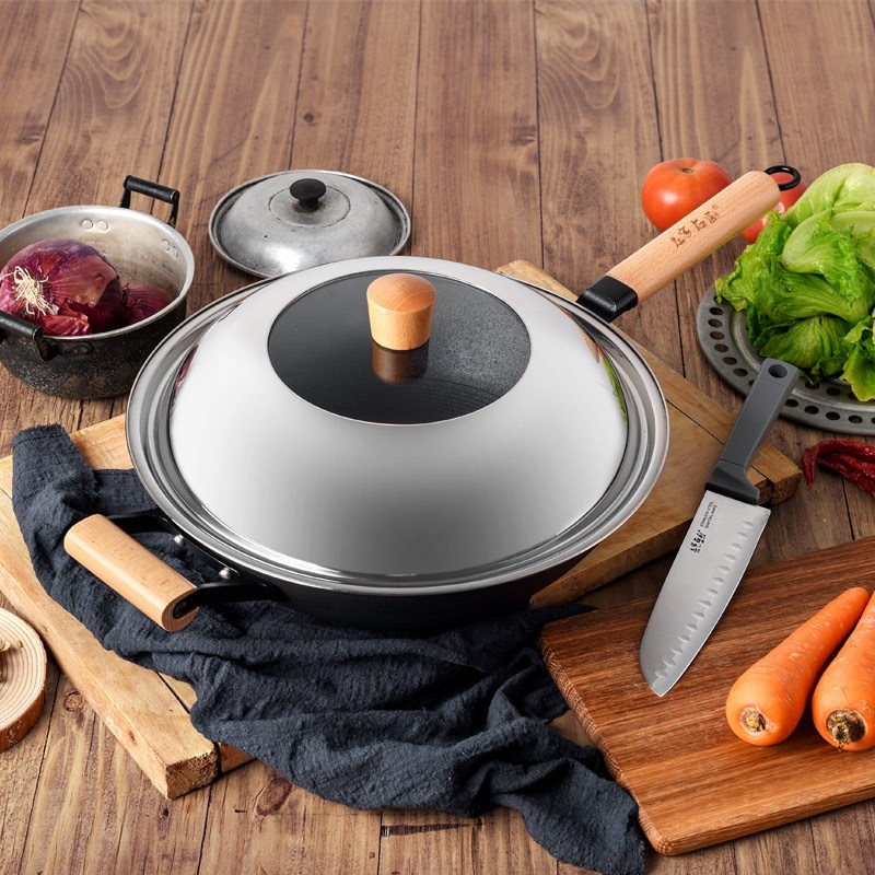 左家右厨铁锅炒菜锅家用炒锅老式不粘锅电磁炉燃气灶专用熟铁锅