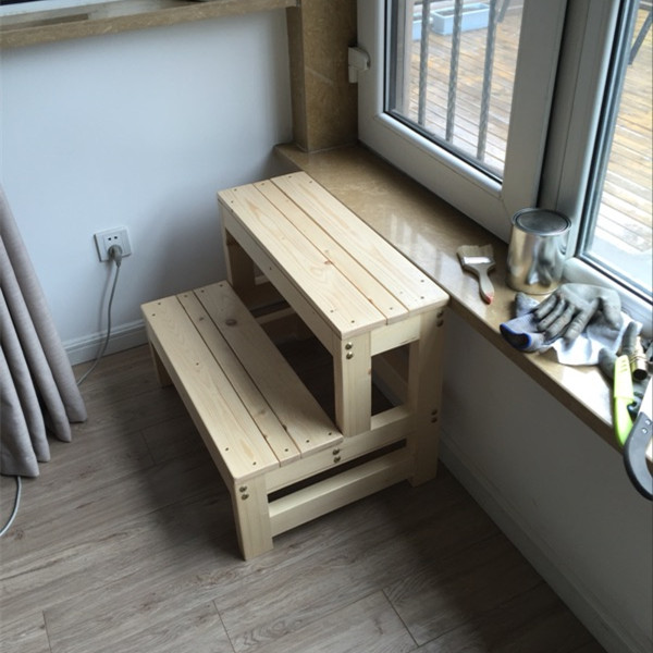 牧州 全实木室内层阶梯 踏步台阶碳化防腐两层踩脚阳台踏板定制