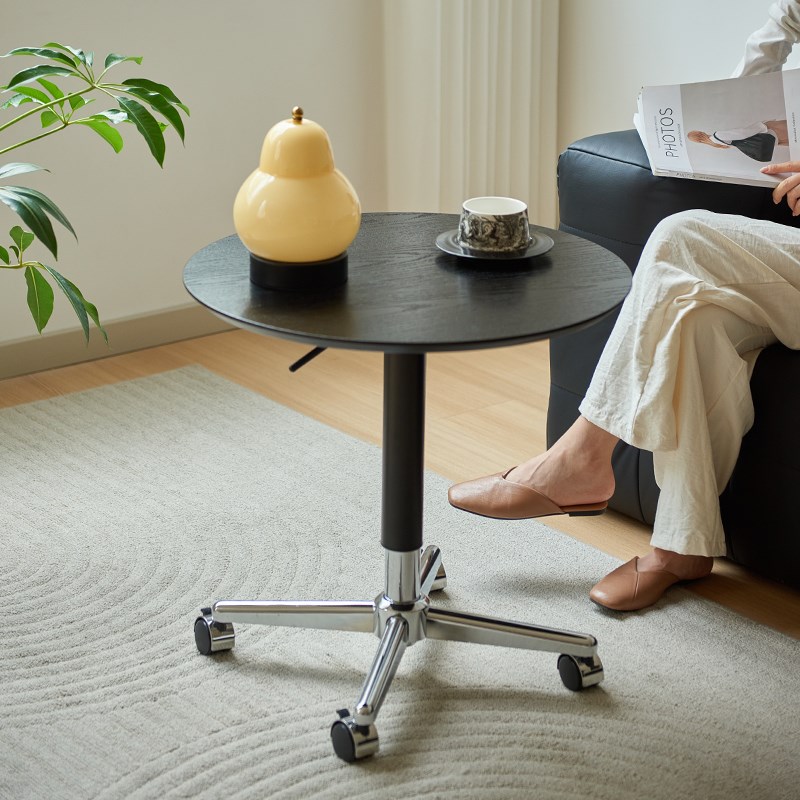 实木茶几可移动升降沙发边几客厅小角几黑色床头边桌小圆桌子