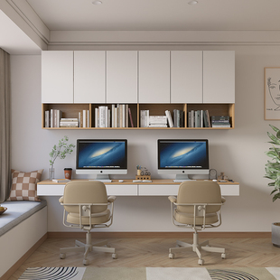 壁挂式书桌子电脑桌学习写字桌带吊柜卧室定制上墙小户型