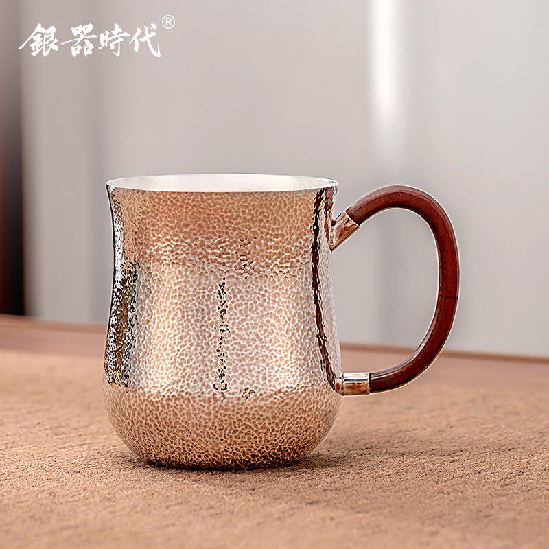 银器时代   银杯子足银束腰锤纹水杯马杯办公茶缸杯