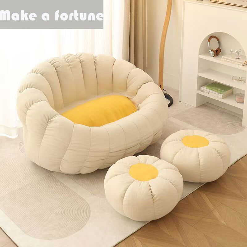 云朵小椅子板g凳 懒人沙发 多巴胺风 米白拼黄色 双人位可拆洗
