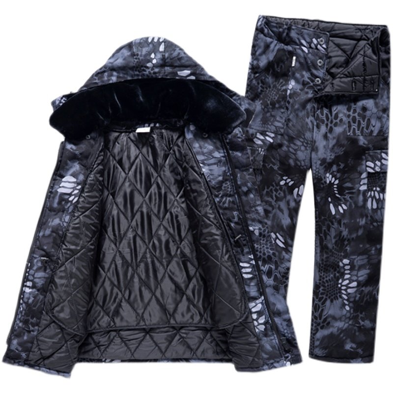 迷彩棉服男冷库防寒服套装劳保工作服棉衣棉裤冬季加厚中长款