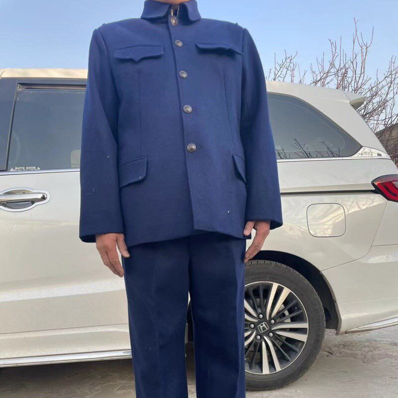 定做老式55海蓝麦m穗胶木扣呢子中山装老款冬季麦尔登呢子服套装