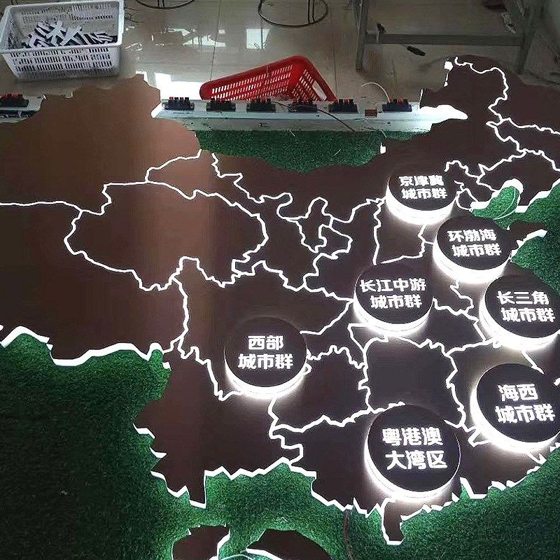 工厂制作背景墙地图装饰墙背发光字金属金属字拉丝不锈钢电镀