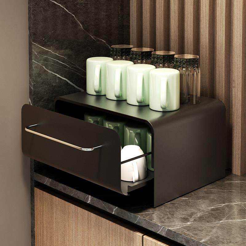 ins咖啡机置物架茶包胶囊抽屉式整理柜防尘茶杯架小型桌面收纳盒