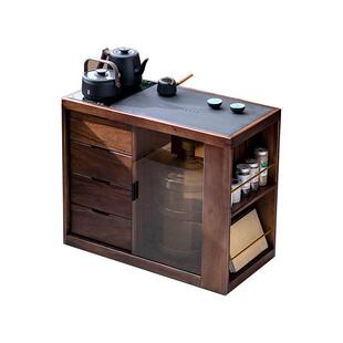 胡桃木茶水柜小型移动茶台家用实木客厅水吧台边几烧水一体新中式