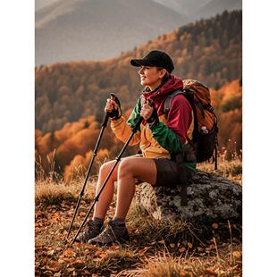 虚胖登山杖碳素超轻伸缩爬山行山拐杖防滑户外加粗碳纤维手杖防身
