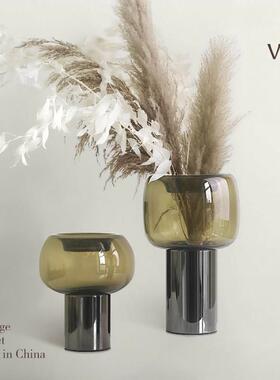 范琦现代可及豪华绿色玻璃花瓶装饰品高端中世纪水培花器客厅茶几